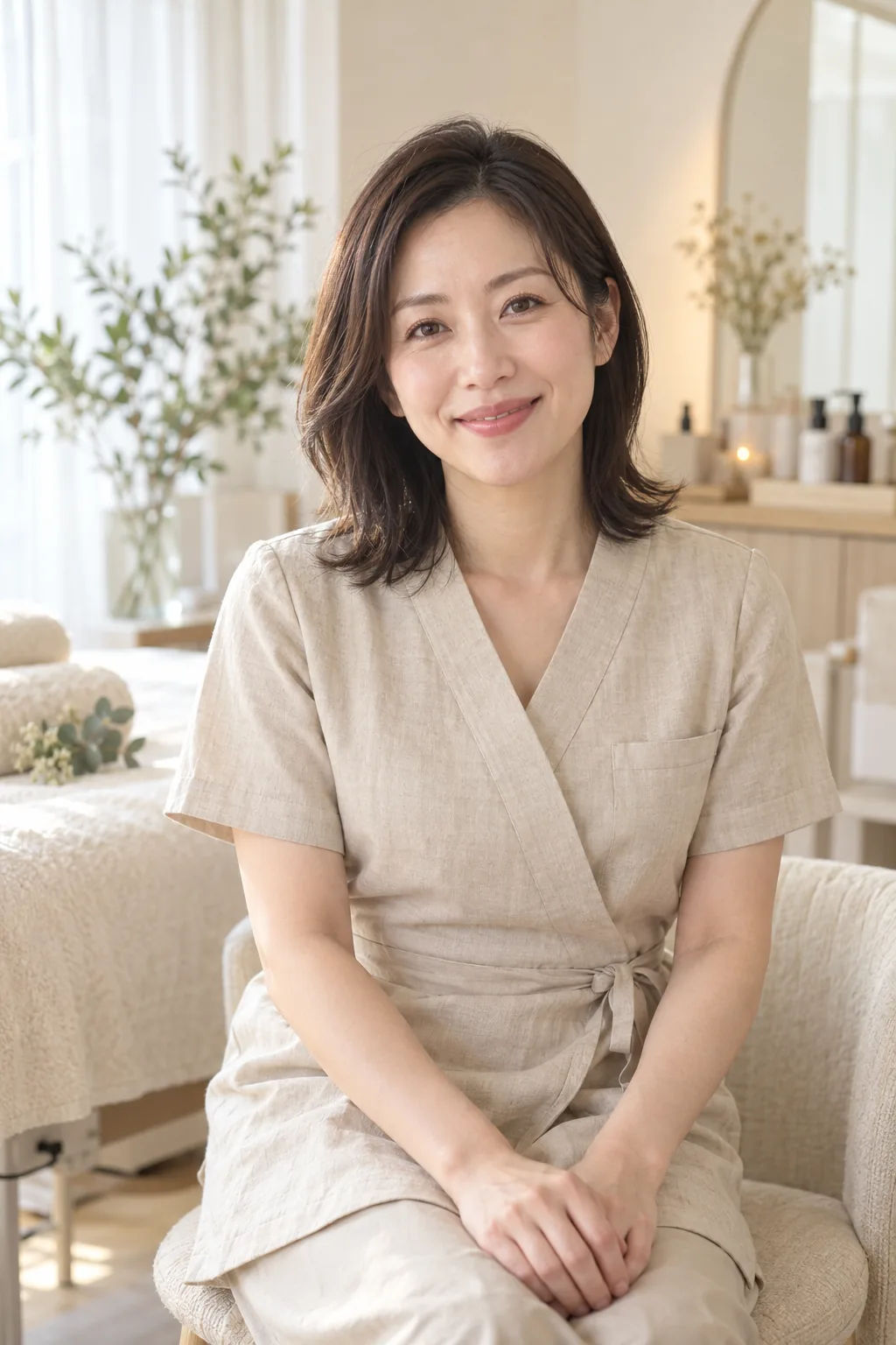 架空の女性サロンオーナーの自然なポートレート